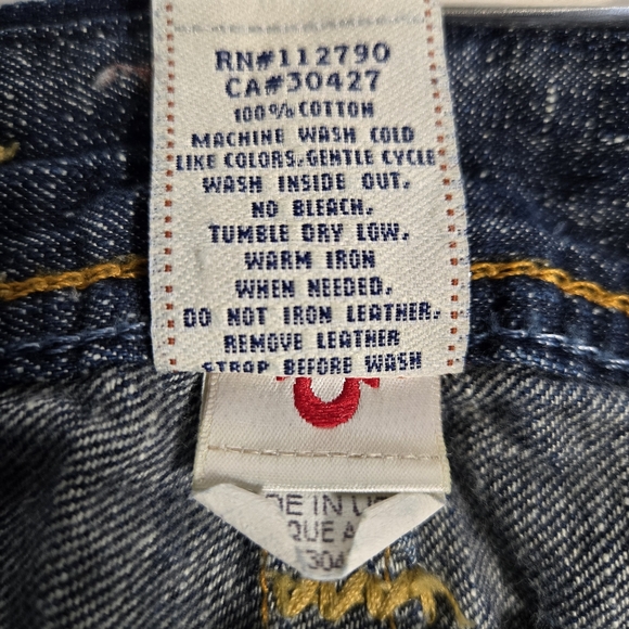 True Religion Vintage Women's Dark Blue Jeans with Suspenders Buttons Size 27 - Picture 11 of 16